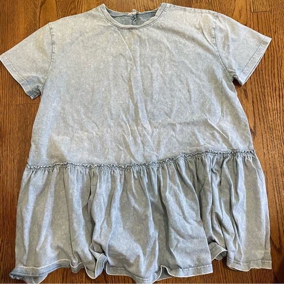 Easel Denim Tunic Mini Dress Blue Ruffle Size Medium - Picture 1 of 7